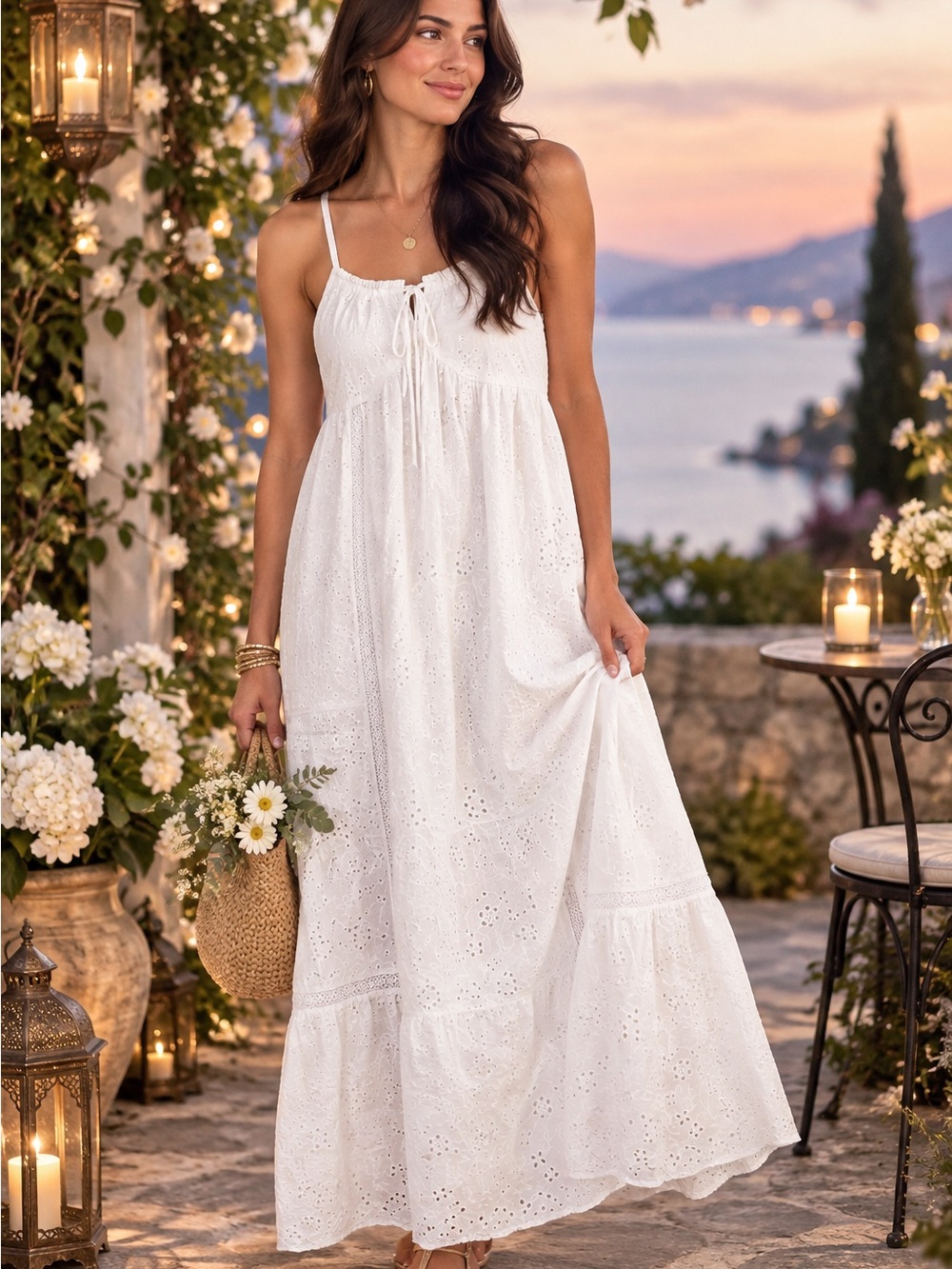 ON 34th White Eyelet Midi Dress